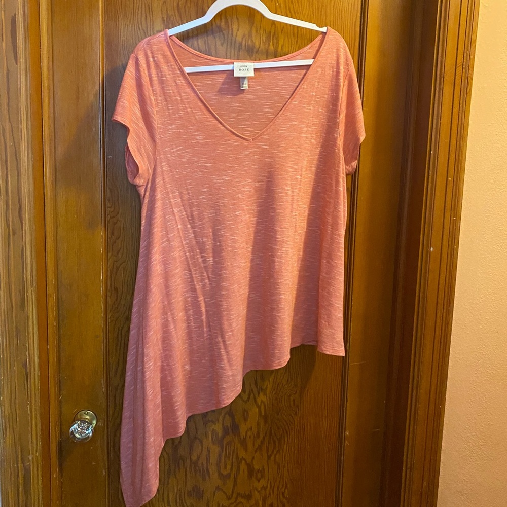 Knox Rose, Coral Asymmetrical Hem, V-Neck, XXL